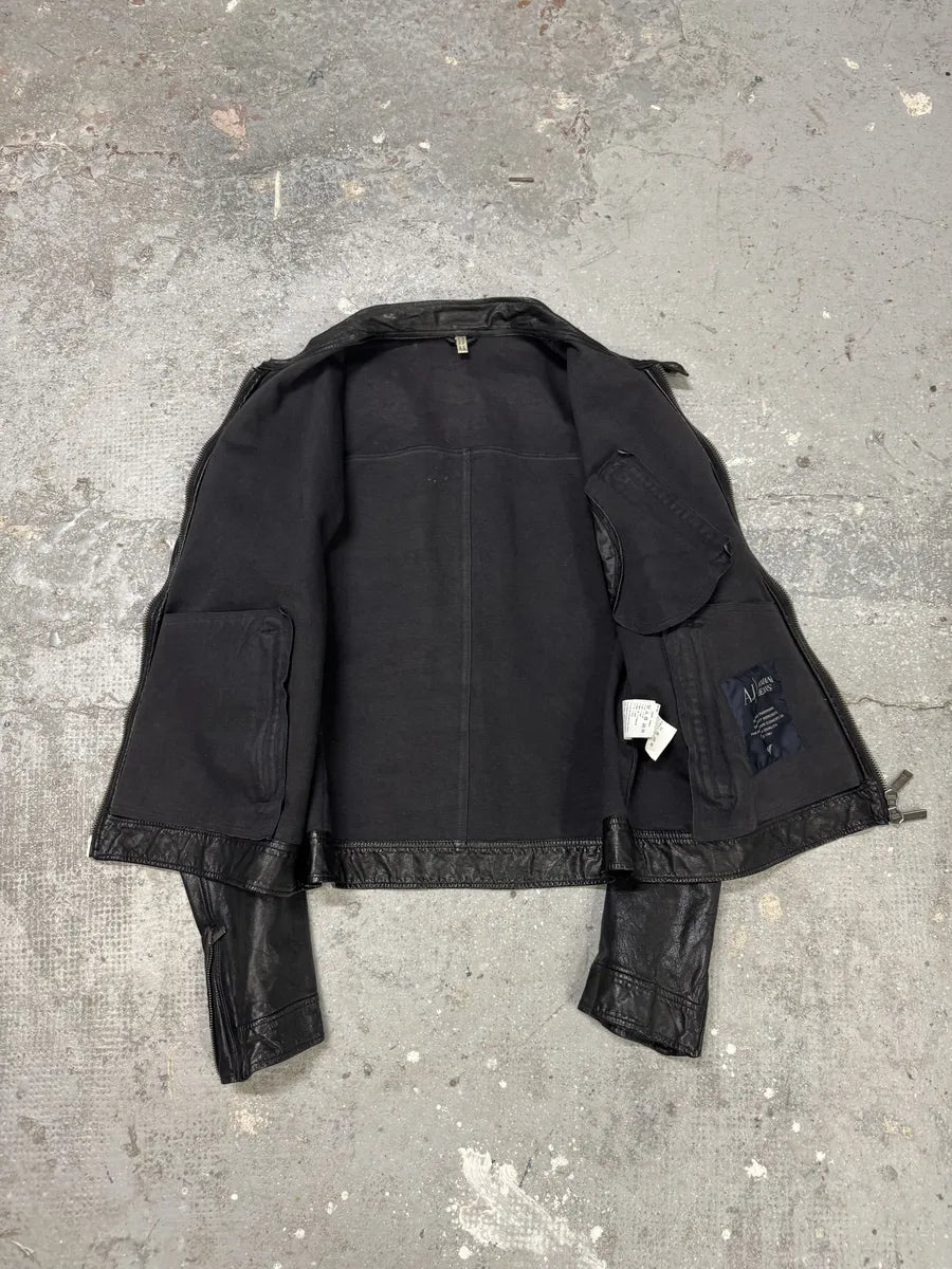 2000s Armani Utility Leather Black Biker Jacket ijRTfld 4