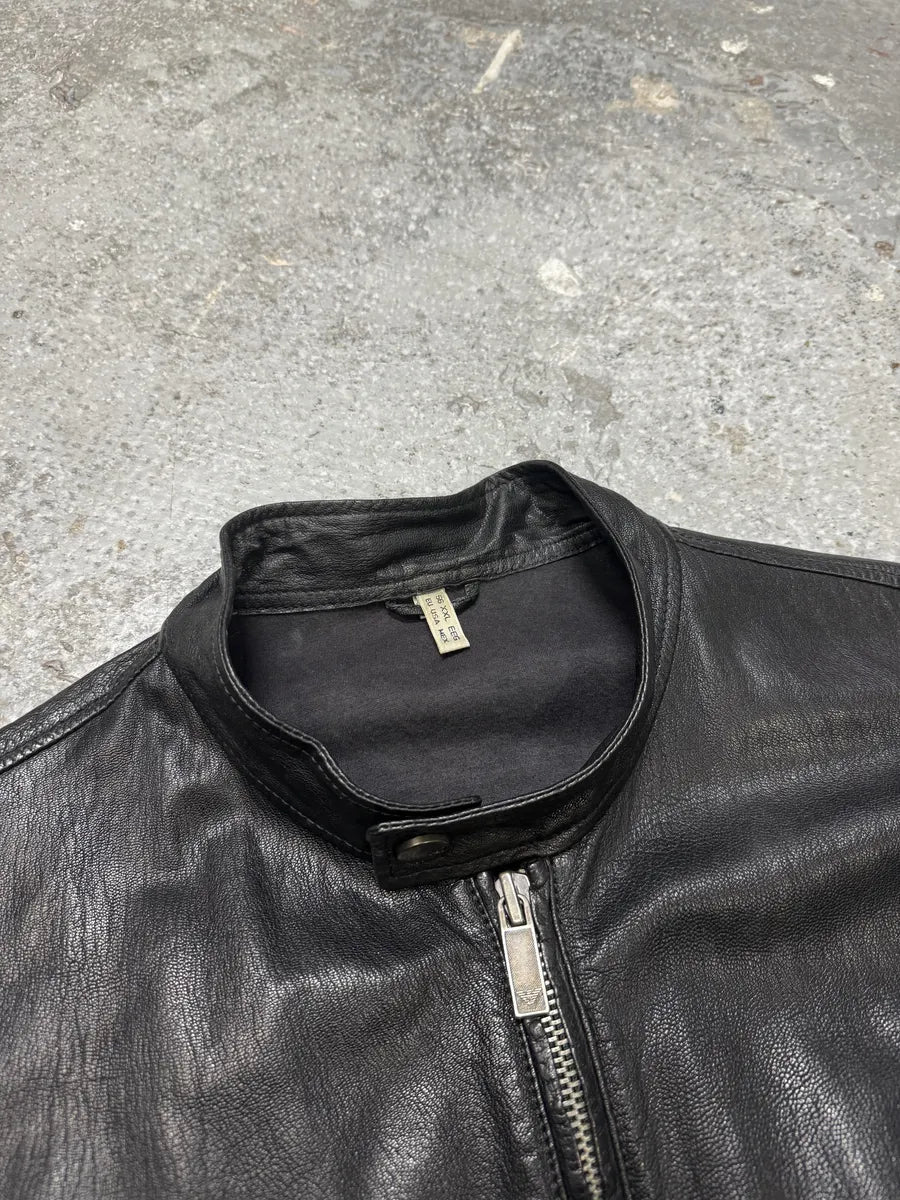 2000s Armani Utility Leather Black Biker Jacket ijRTfld 5