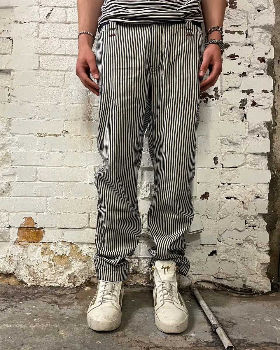 2000s Armani Vertical Stripes White & Navy Pants mJDcIuu 0