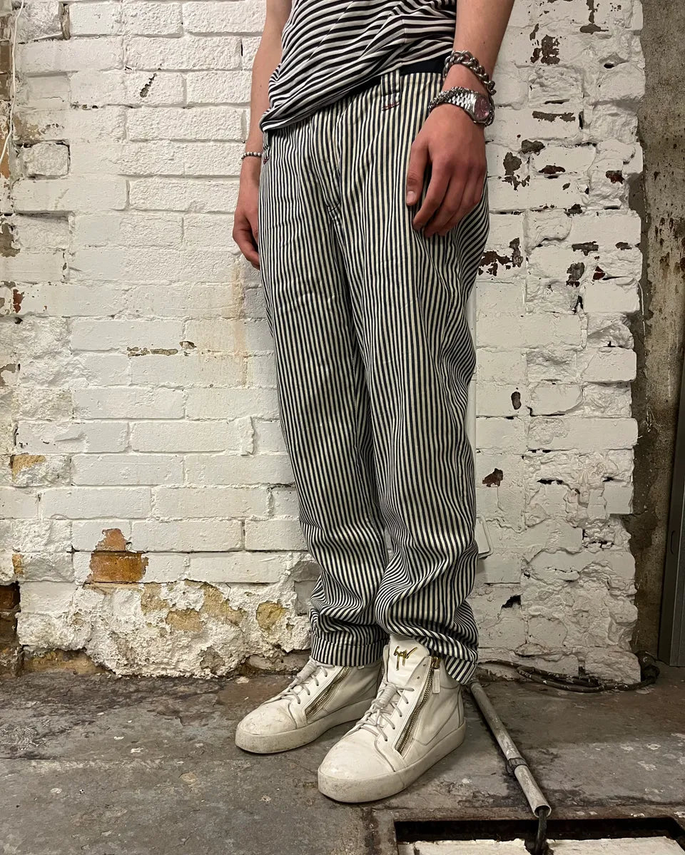 2000s Armani Vertical Stripes White & Navy Pants mJDcIuu 1