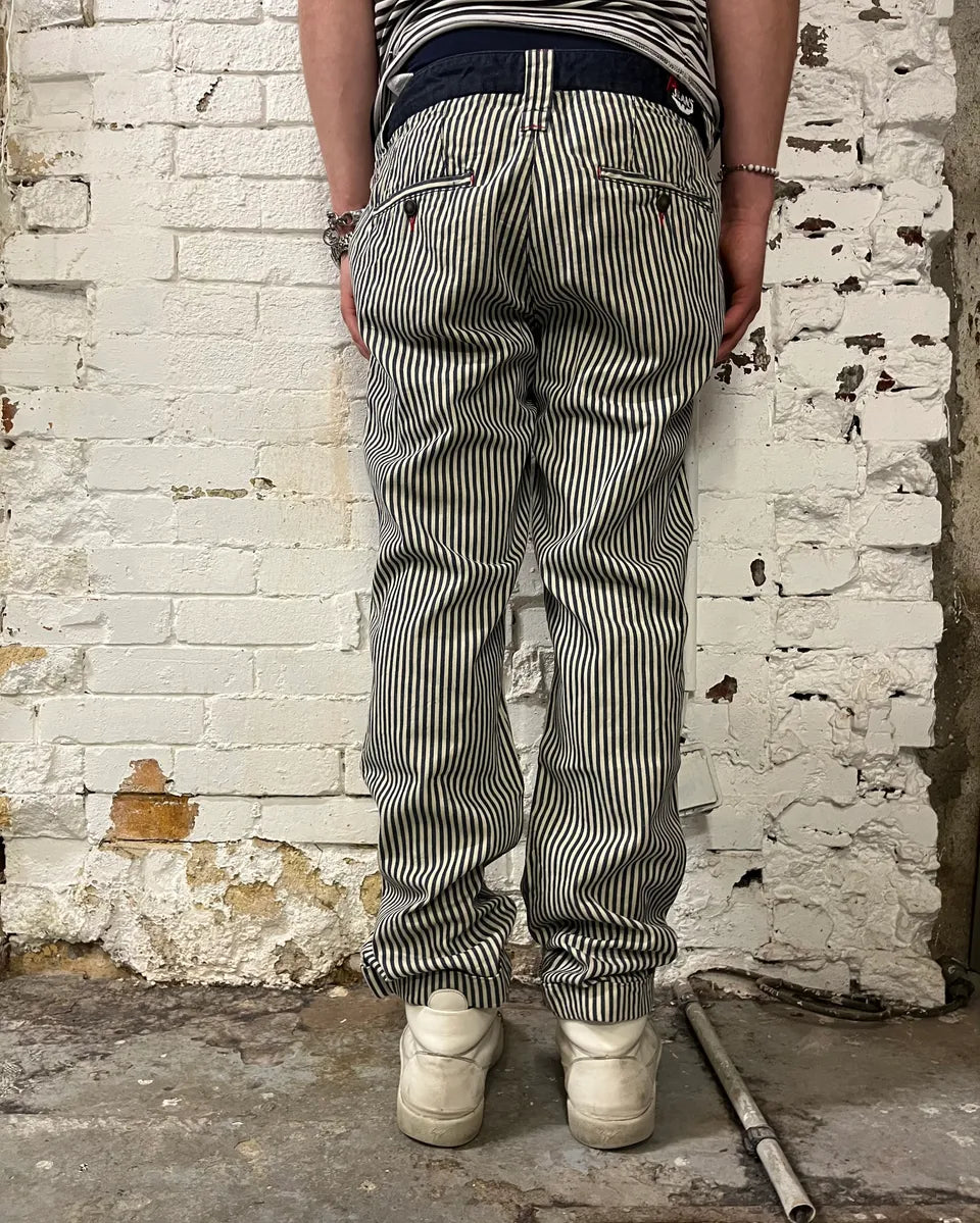 2000s Armani Vertical Stripes White & Navy Pants mJDcIuu 2