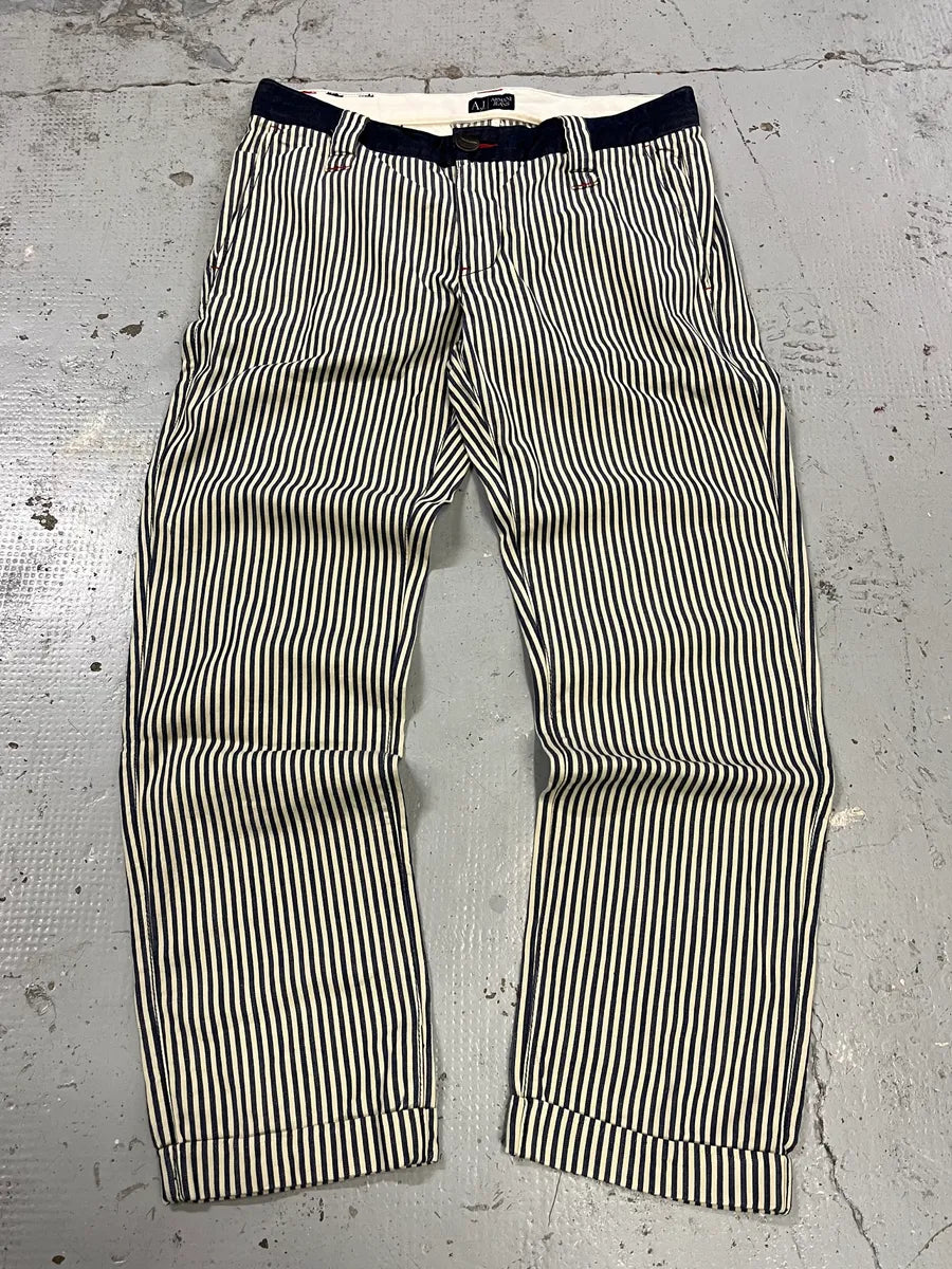 2000s Armani Vertical Stripes White & Navy Pants mJDcIuu 3