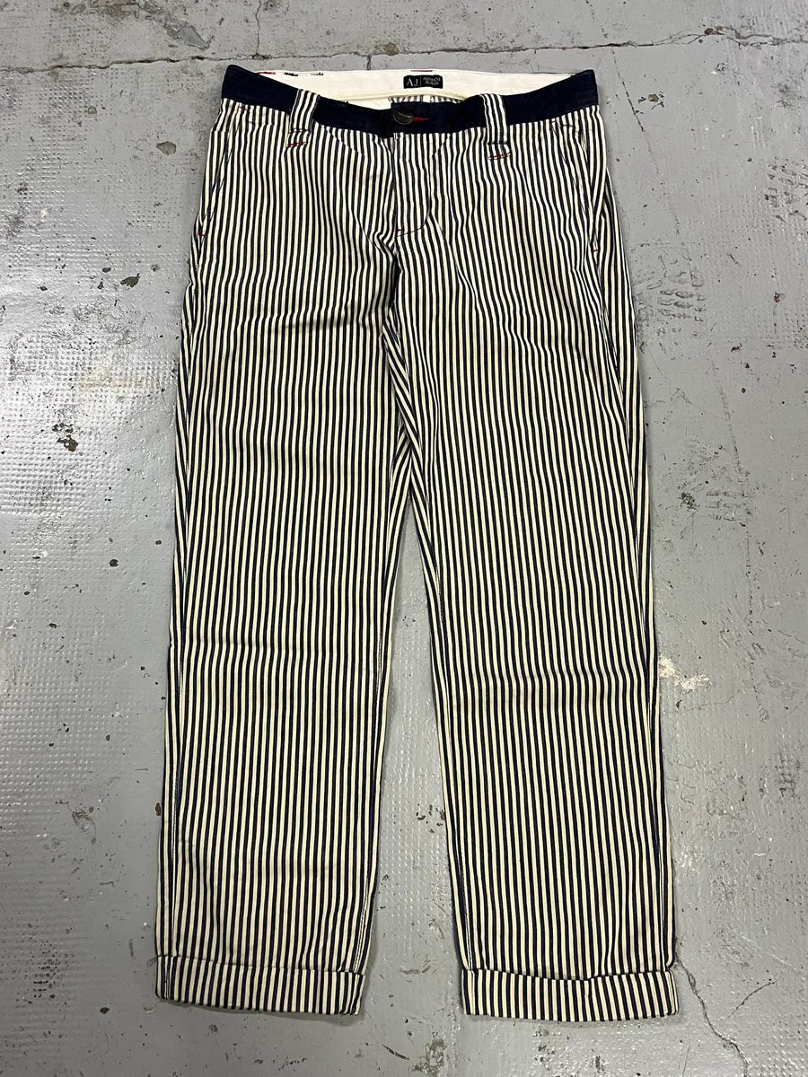 2000s Armani Vertical Stripes White & Navy Pants mJDcIuu 4