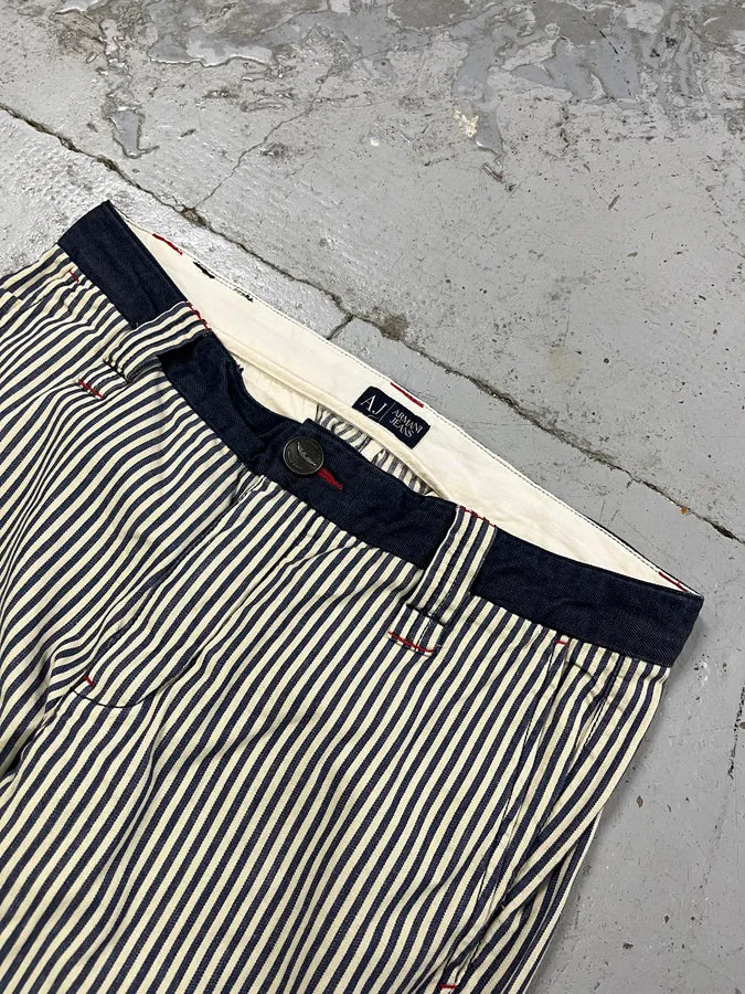 2000s Armani Vertical Stripes White & Navy Pants mJDcIuu 6