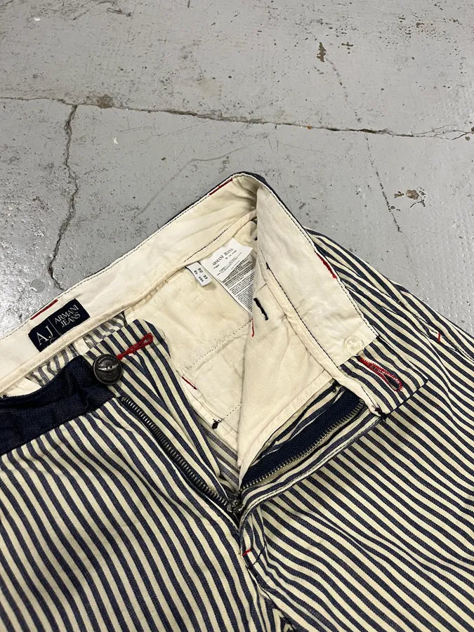2000s Armani Vertical Stripes White & Navy Pants mJDcIuu 8
