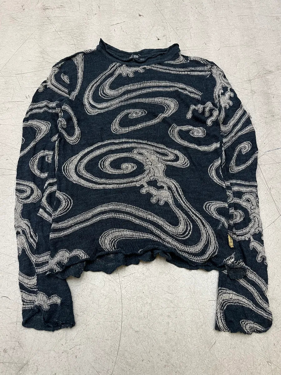 2000s Armani Wavy Smoke Navy Abstract Sweater PKBjkvi 0