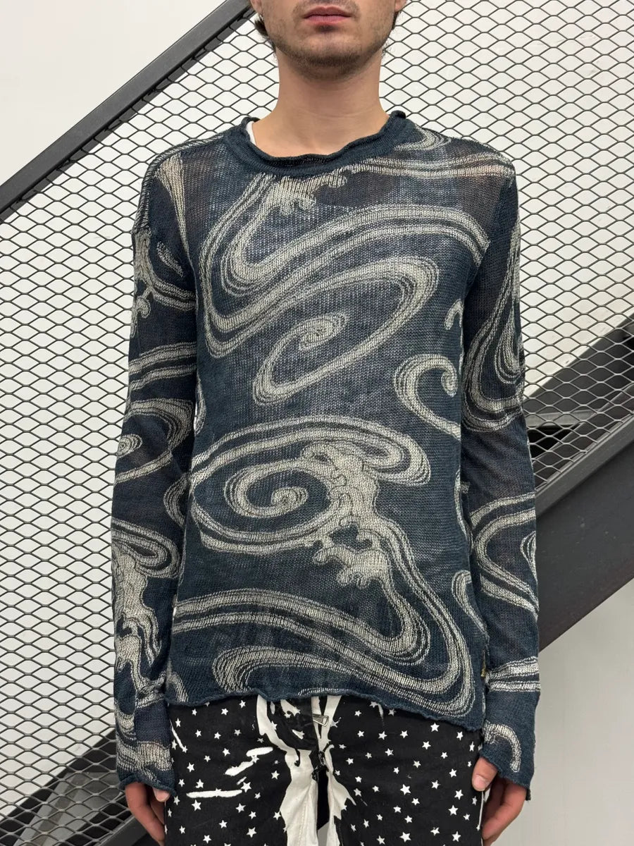 2000s Armani Wavy Smoke Navy Abstract Sweater PKBjkvi 1