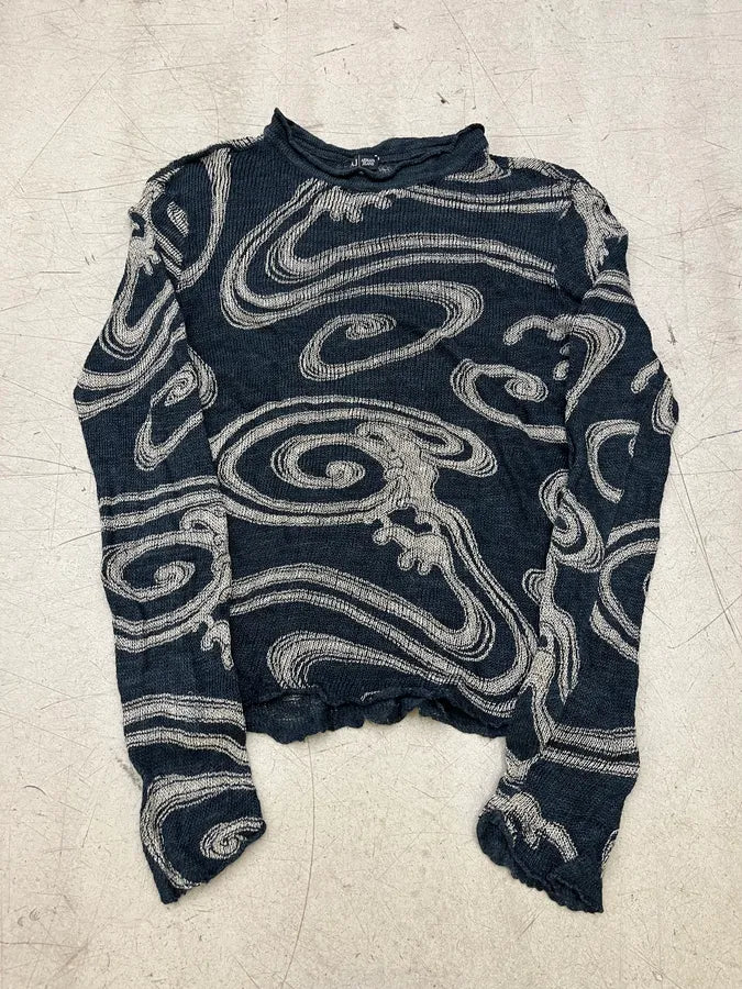 2000s Armani Wavy Smoke Navy Abstract Sweater PKBjkvi 3
