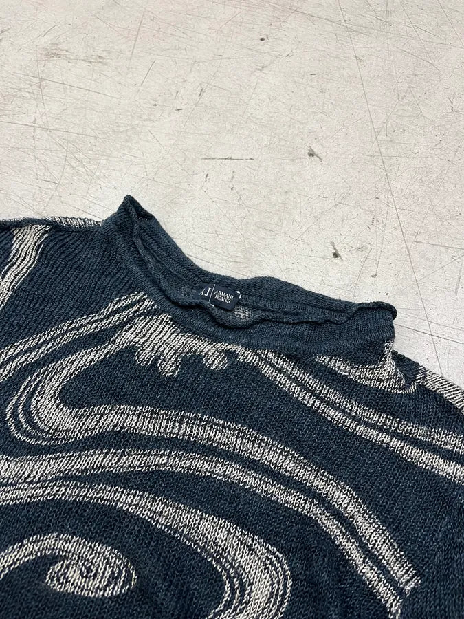 2000s Armani Wavy Smoke Navy Abstract Sweater PKBjkvi 4