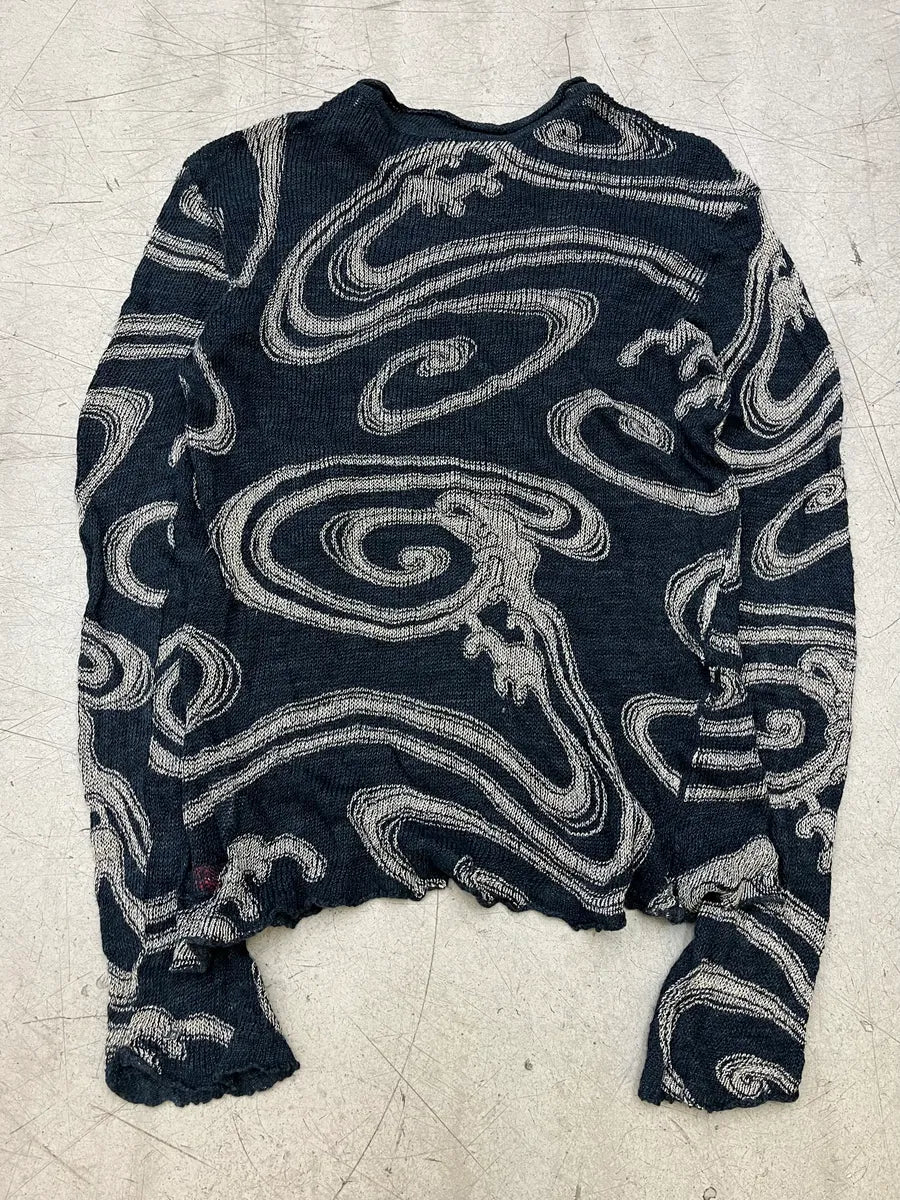 2000s Armani Wavy Smoke Navy Abstract Sweater PKBjkvi 6