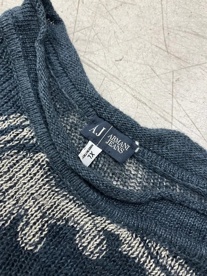 2000s Armani Wavy Smoke Navy Abstract Sweater PKBjkvi 7