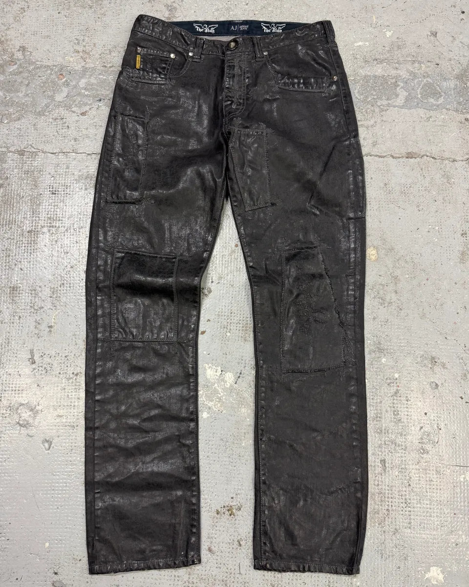 2000s Armani Waxed Black Denim Jeans xqCuKRr 0