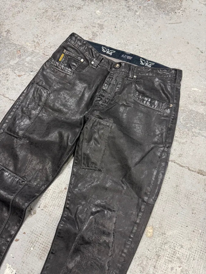 2000s Armani Waxed Black Denim Jeans xqCuKRr 4