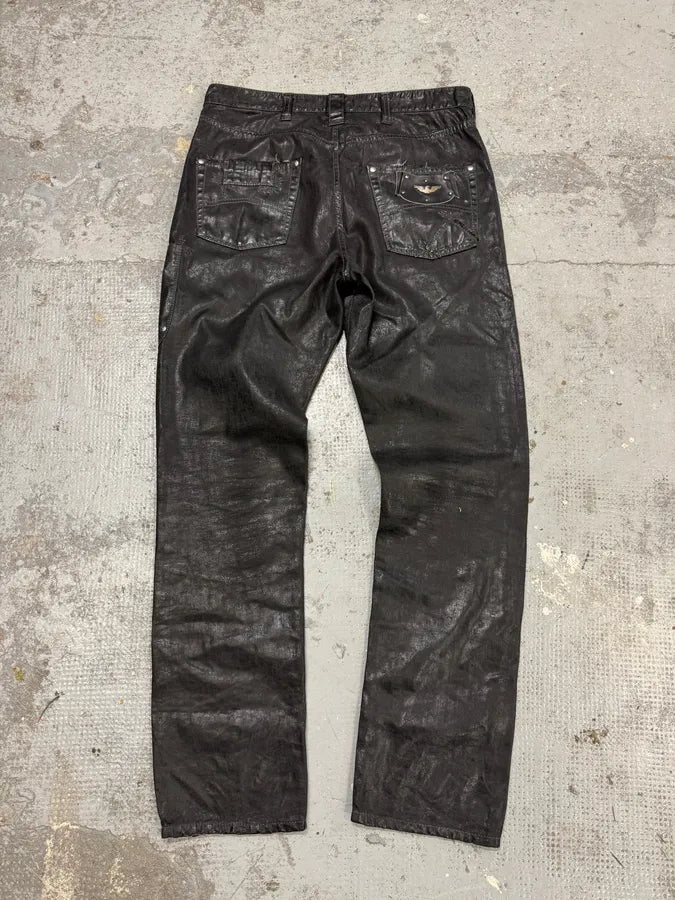 2000s Armani Waxed Black Denim Jeans xqCuKRr 5