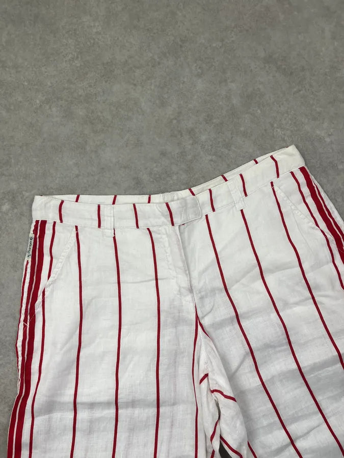 2000s Armani White & Red Linen Striped Relaxed Pants DunBGjt 4