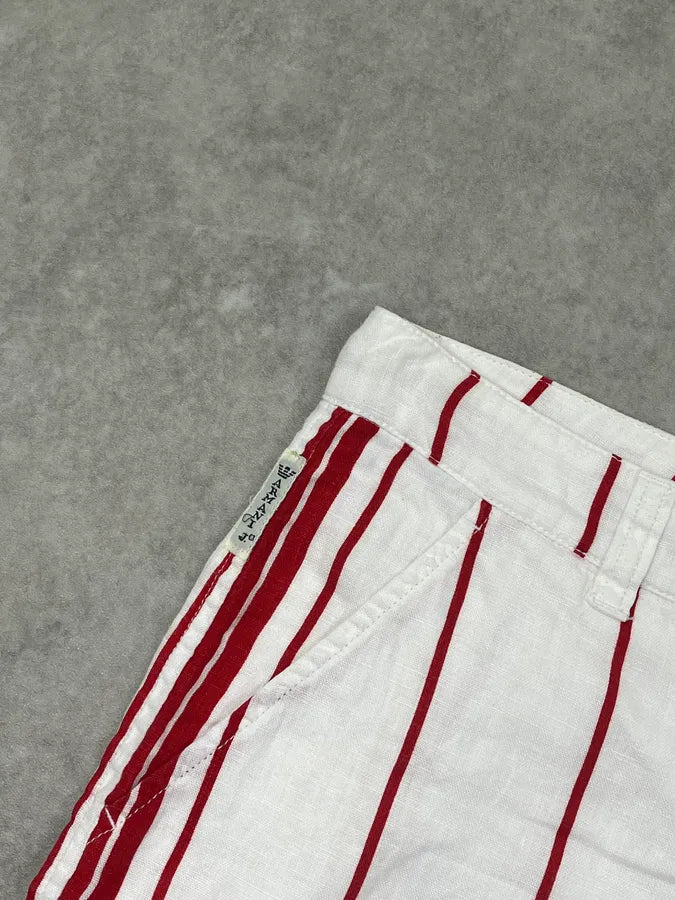 2000s Armani White & Red Linen Striped Relaxed Pants DunBGjt 8