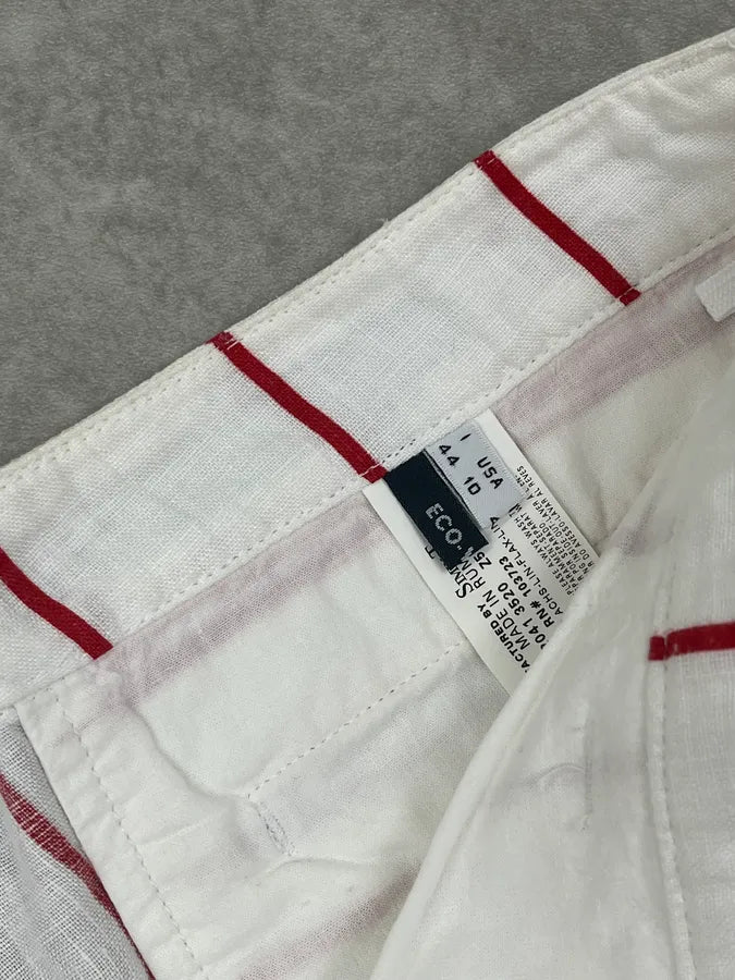 2000s Armani White & Red Linen Striped Relaxed Pants DunBGjt 9