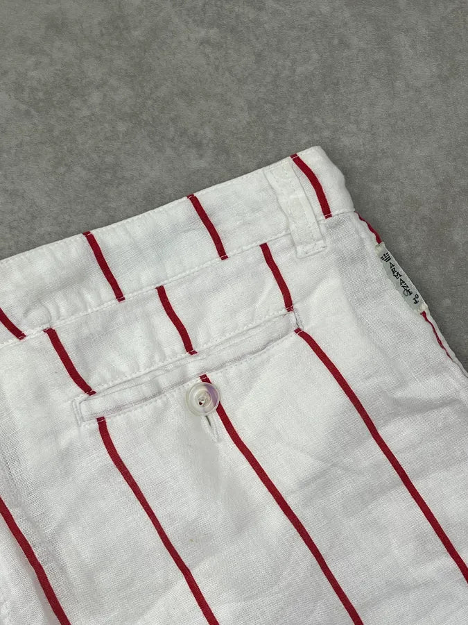 2000s Armani White & Red Linen Striped Relaxed Pants DunBGjt 11