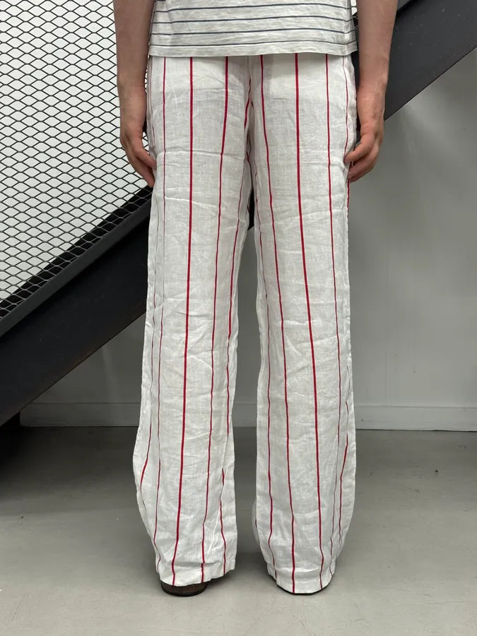 2000s Armani White & Red Linen Striped Relaxed Pants DunBGjt 2