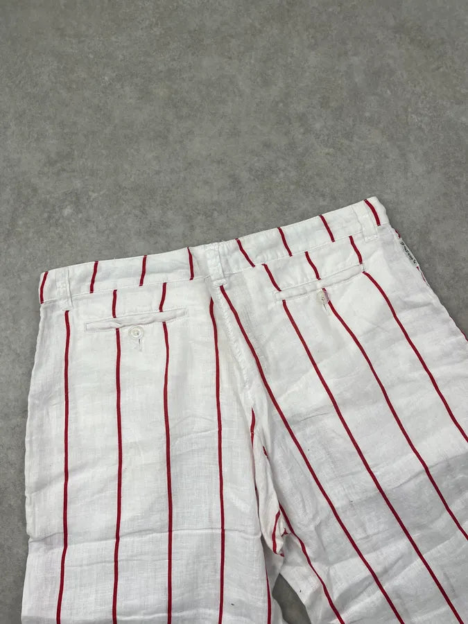 2000s Armani White & Red Linen Striped Relaxed Pants DunBGjt 7