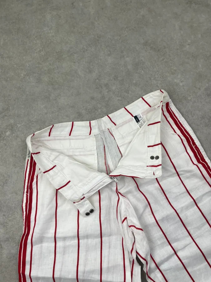 2000s Armani White & Red Linen Striped Relaxed Pants DunBGjt 5
