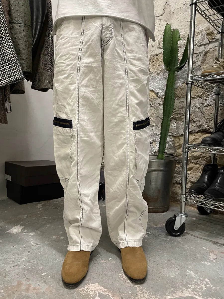2000s Armani White Wide Cargo Pants (S) 0