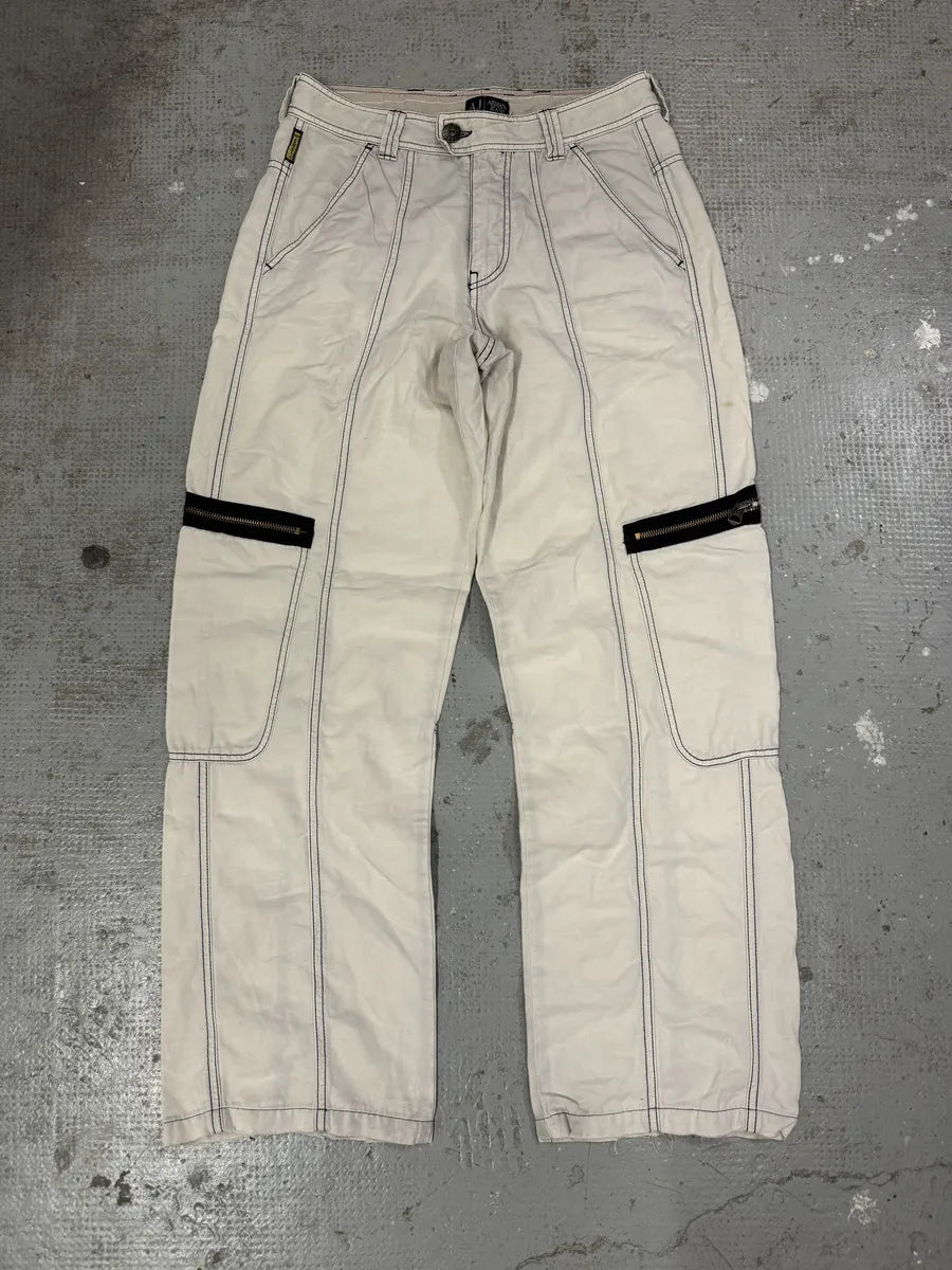 2000s Armani White Wide Cargo Pants (S) 1