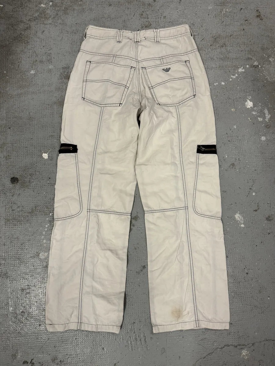 2000s Armani White Wide Cargo Pants (S) 2