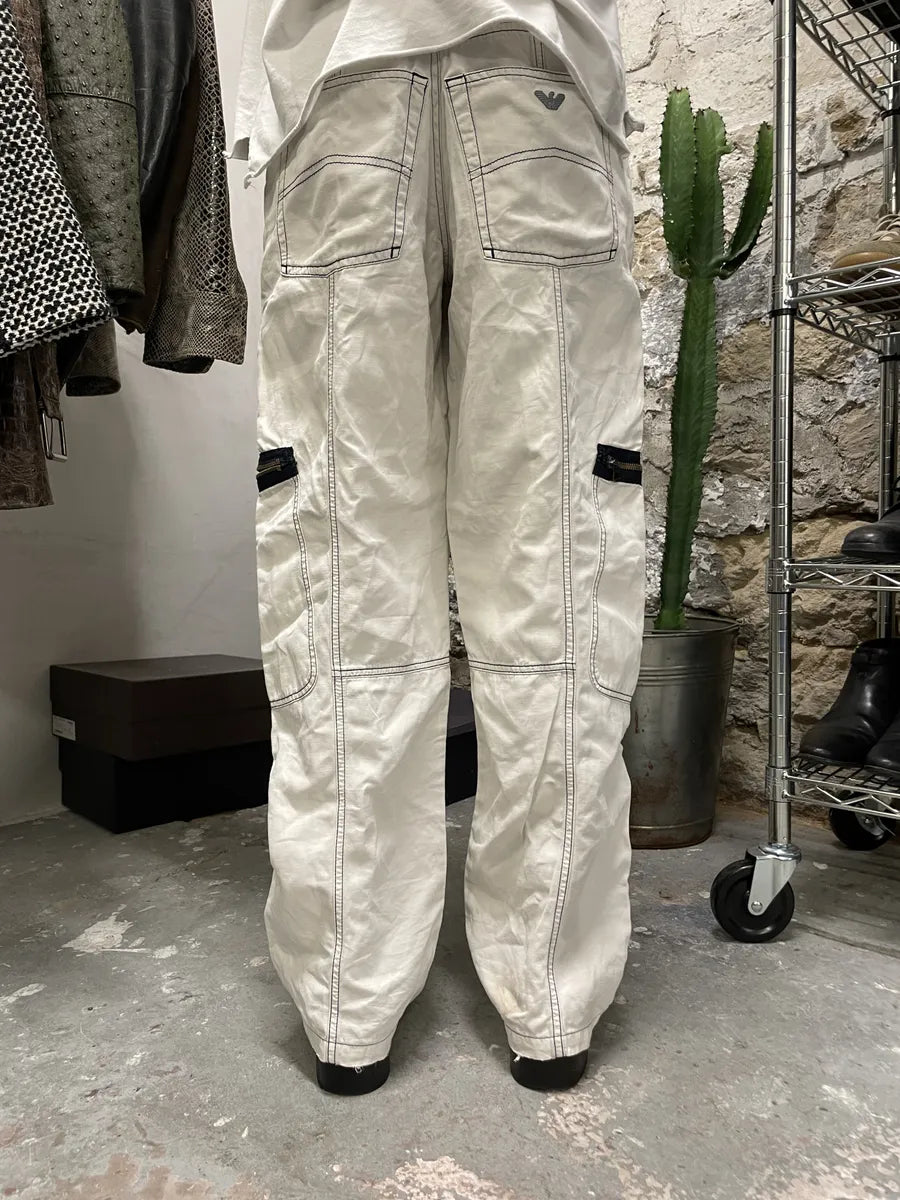 2000s Armani White Wide Cargo Pants (S) 3