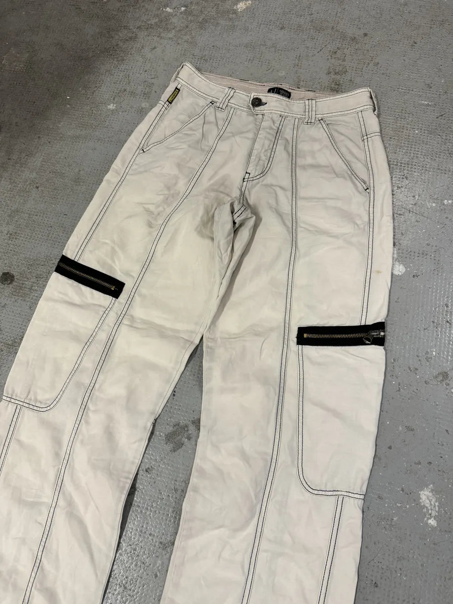 2000s Armani White Wide Cargo Pants (S) 5