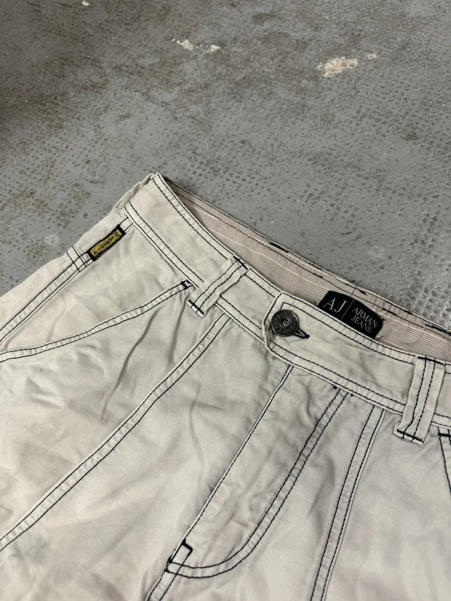 2000s Armani White Wide Cargo Pants (S) 6