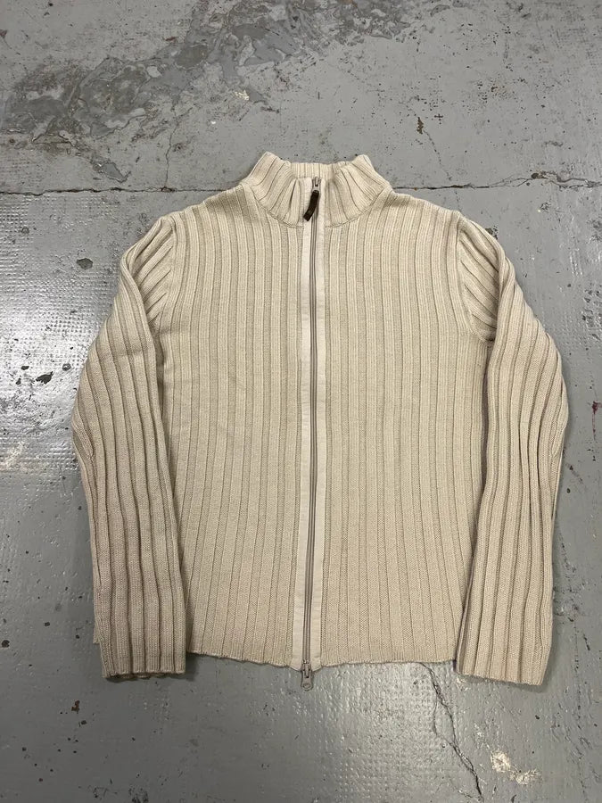 2000s Armani Wool Beige Zip-Up Sweater bAGFWKX 0