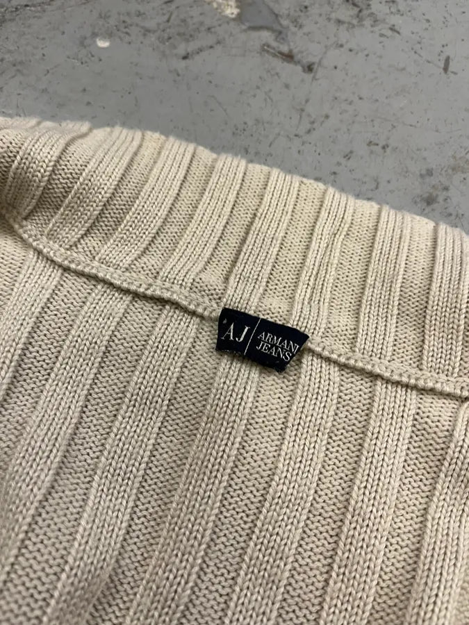 2000s Armani Wool Beige Zip-Up Sweater bAGFWKX 9
