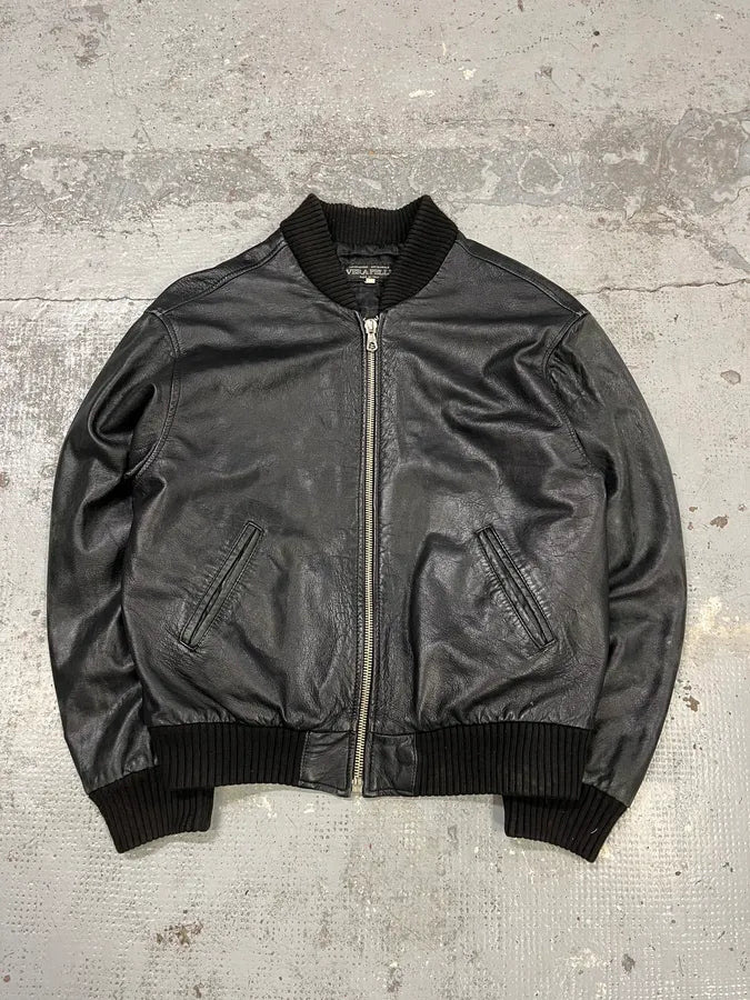2000s Artisanal Black Vintage Leather Bomber CbFYXog 0