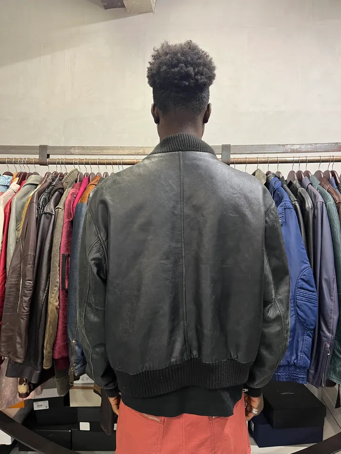 2000s Artisanal Black Vintage Leather Bomber CbFYXog 2