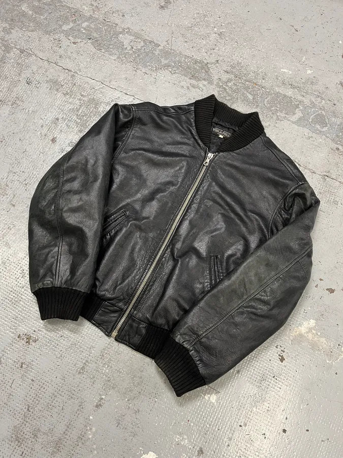 2000s Artisanal Black Vintage Leather Bomber CbFYXog 3
