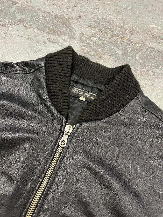 2000s Artisanal Black Vintage Leather Bomber CbFYXog 4