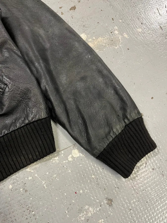 2000s Artisanal Black Vintage Leather Bomber CbFYXog 5