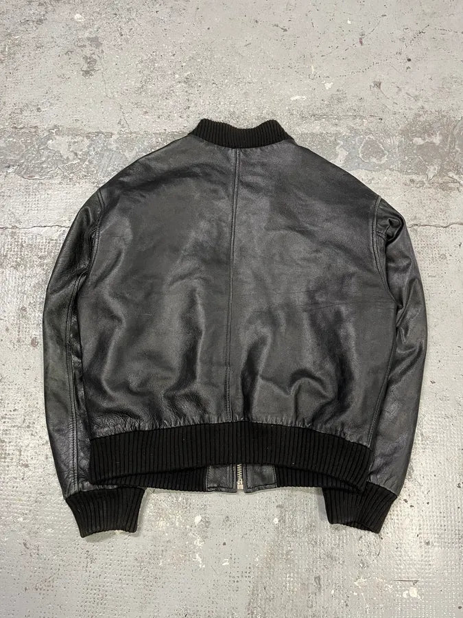 2000s Artisanal Black Vintage Leather Bomber CbFYXog 6