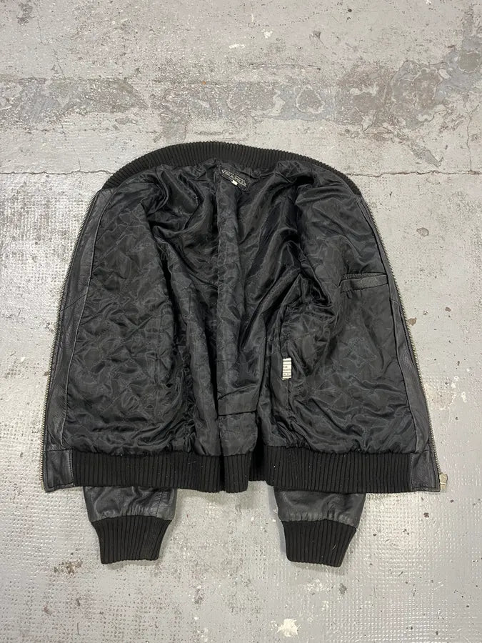 2000s Artisanal Black Vintage Leather Bomber CbFYXog 7