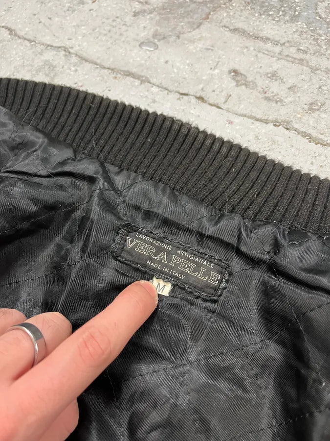 2000s Artisanal Black Vintage Leather Bomber CbFYXog 8