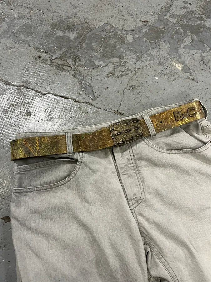 2000s Artisanal Crocodile Skin Buckle Leather Belt psiUSnu 1