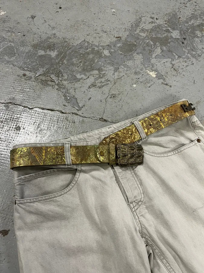2000s Artisanal Crocodile Skin Buckle Leather Belt psiUSnu 2