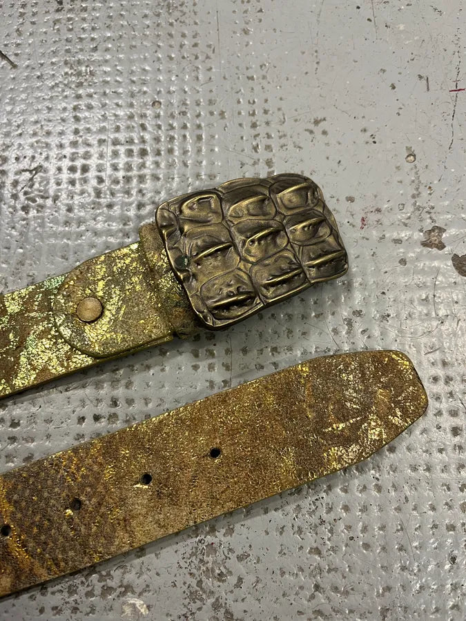 2000s Artisanal Crocodile Skin Buckle Leather Belt psiUSnu 4