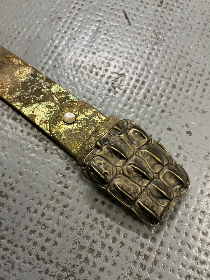2000s Artisanal Crocodile Skin Buckle Leather Belt psiUSnu 5