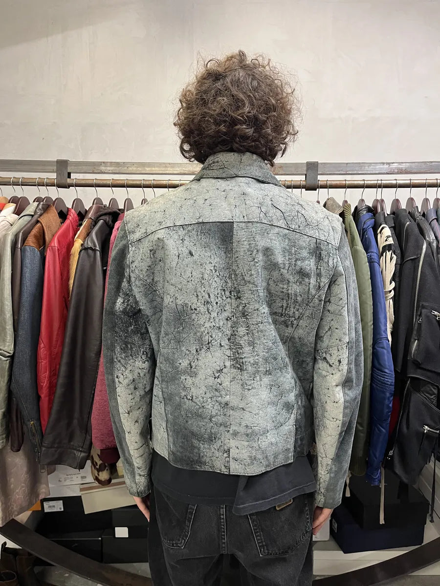 2000s Artisanal Grey Eroded Leather Jacket vZMlgLN 2