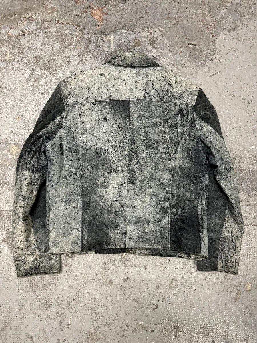 2000s Artisanal Grey Eroded Leather Jacket vZMlgLN 3