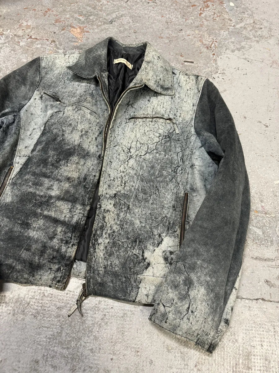 2000s Artisanal Grey Eroded Leather Jacket vZMlgLN 5