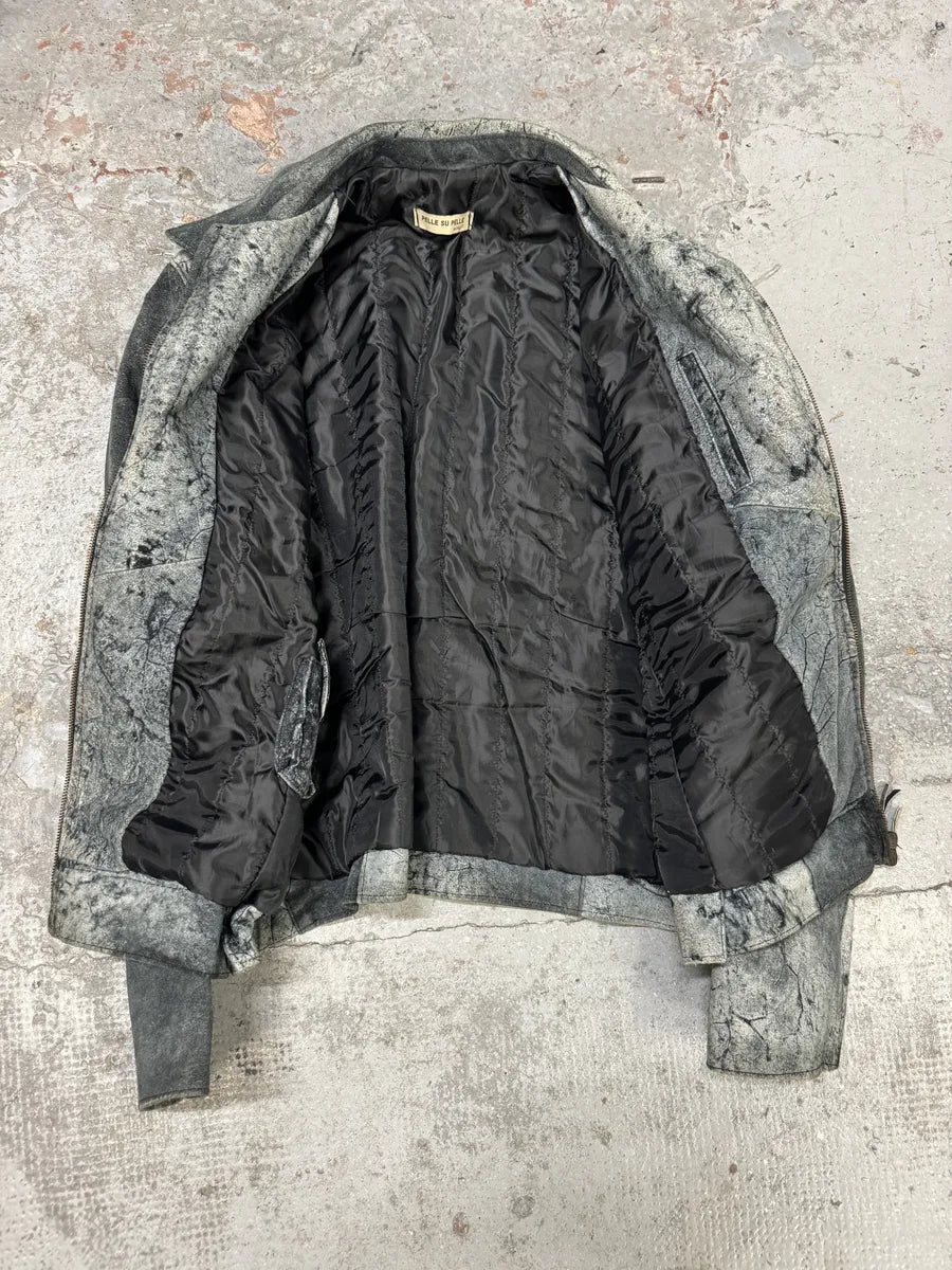 2000s Artisanal Grey Eroded Leather Jacket vZMlgLN 7