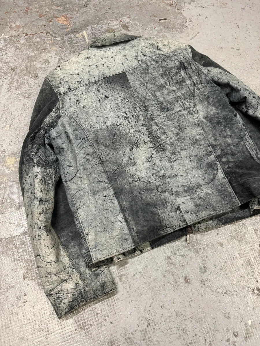 2000s Artisanal Grey Eroded Leather Jacket vZMlgLN 8